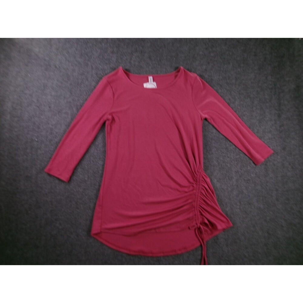 Zenana Premium Tunic Womens S Rose 3/4 Sleeve Side Ruching Drawstring Scoop Neck